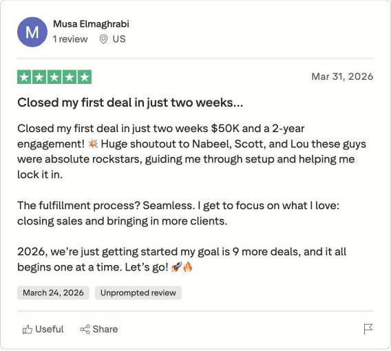 Musa's public Trustpilot review screenshot