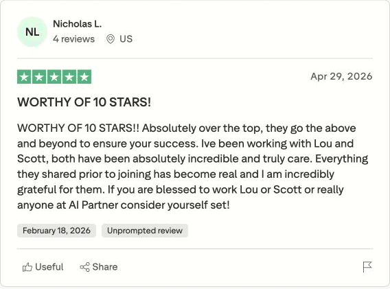 Nick's public Trustpilot review screenshot